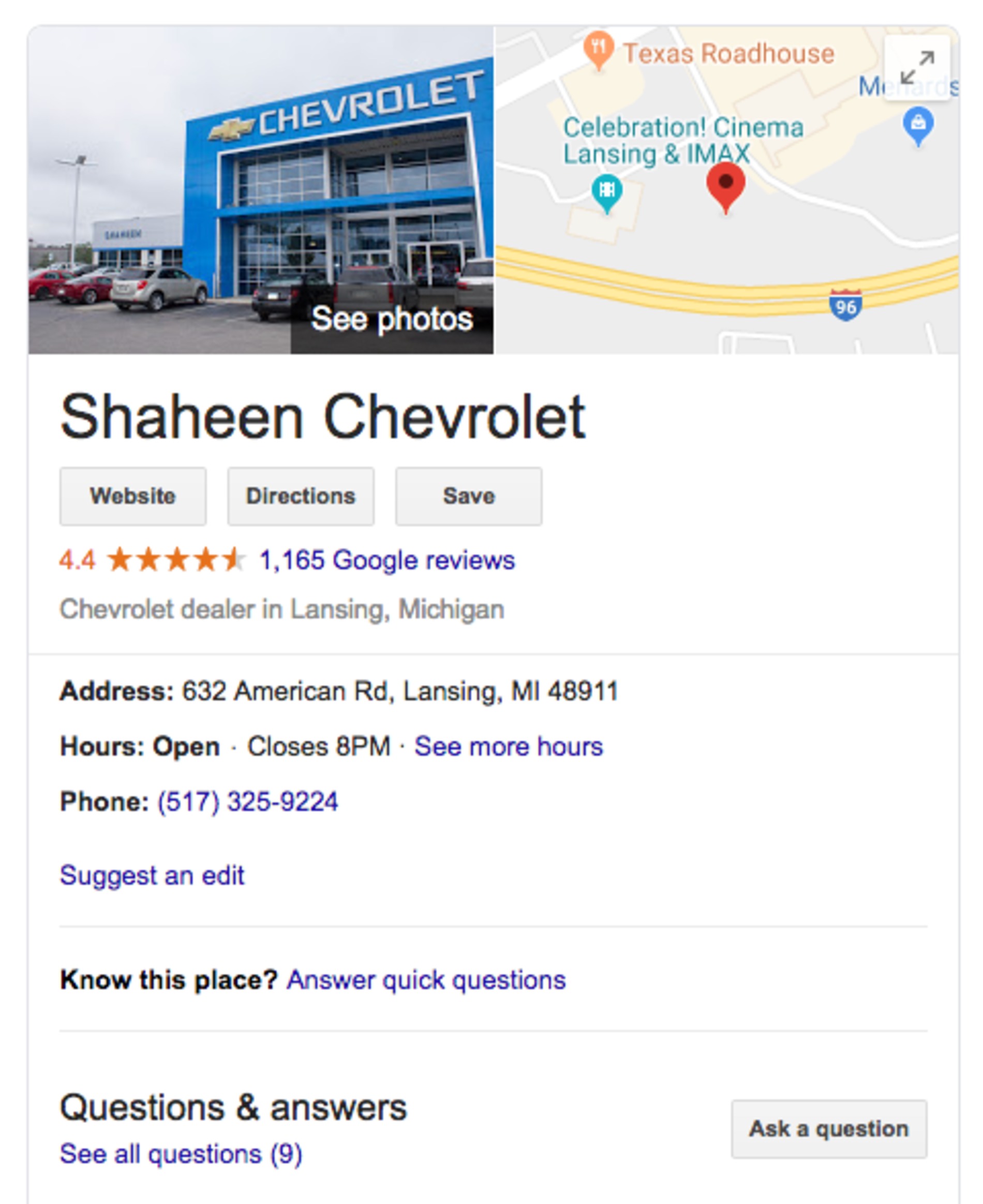 Google My Business example for Shaheen Chevrolet.